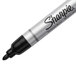 A close-up of a Sharpie Pro Black Permanent Marker with silver accents.