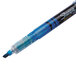 A close-up of a Sharpie blue liquid highlighter with a black tip and blue cap.