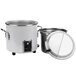 A Vollrath Pearl White stock pot kettle with a lid.