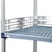 A metal shelf ledge for MetroMax Q shelves with metal bars.
