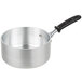 A silver aluminum Vollrath sauce pan with a black handle.