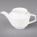 A white porcelain teapot with a lid and handle.