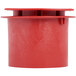 A red plastic container with 8 holes in it.