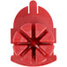 A red plastic Matfer Bourgeat citrus wedger with a circular design.