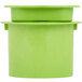 A green container with two lids on a white background.