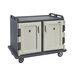 A granite gray Cambro meal delivery cart with two doors.