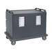 A large granite gray Cambro meal delivery cart with wheels.