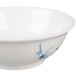 A white bowl with blue bamboo designs.