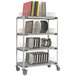 A MetroMax metal rack with rectangular dishes on it.
