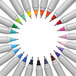 A circle of Sharpie Electro Pop markers in assorted colors including blue, white, green, pink, and purple.