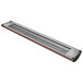 A long rectangular Hatco infrared food warmer with a curved metal top and LED lights.