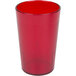 A close-up of a red Cambro plastic tumbler.
