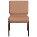 A brown church chair with a brown fabric seat and a copper vein metal frame.
