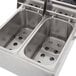 A Cecilware stainless steel electric countertop deep fryer with two compartments.