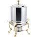 A Bon Chef stainless steel chafing dish with brass accents on the lid.