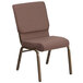 A brown Flash Furniture church chair with white dots and a gold vein metal frame.