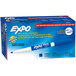 A box of Expo dry erase markers with blue writing on it.