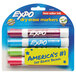 A yellow package of Expo dry erase markers with blue and white writing.