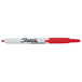 A red and white Sharpie 32702 fine point retractable permanent marker.