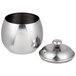 A Vollrath stainless steel sugar bowl with a lid.