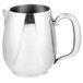 A Vollrath stainless steel creamer with a handle.