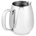 A Vollrath stainless steel open creamer with a handle.