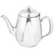 A Vollrath stainless steel teapot with a lid.