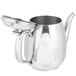 A Vollrath stainless steel teapot with a lid and handle.