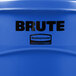 A close up of a blue Rubbermaid BRUTE recycling can.