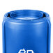 A blue Rubbermaid recycling container with a white lid.