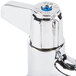 A chrome Equip by T&S deck-mounted faucet with lever handles and a gooseneck spout.