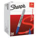 A red box of 36 Sharpie blue fine point permanent markers.