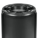 A Rubbermaid black plastic drum with a lid.
