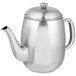 A silver stainless steel Vollrath Orion teapot with a lid.