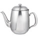 A silver stainless steel Vollrath Orion teapot with a lid.