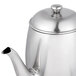 A close-up of a silver Vollrath stainless steel coffee and tea pot with a lid.