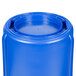 A blue Rubbermaid BRUTE 20 gallon plastic container with a lid.