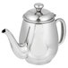 A silver stainless steel Vollrath teapot with a lid.