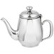 A silver stainless steel Vollrath Orion coffee and tea pot with a lid.
