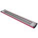 A long red and silver Hatco Glo-Ray infrared food warmer shelf with red lights.