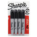 A package of 4 black Sharpie chisel tip permanent markers.