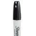 A black Sharpie chisel tip marker with a black cap and white lettering.