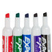 A close up of a white bottle of Expo 5-color dry erase markers with chisel tips.