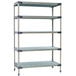 A MetroMax 4 metal stationary shelving unit with 5 shelves.