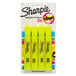 A pack of 4 Sharpie fluorescent yellow highlighters with a yellow label and black text.