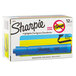 A box of 12 Sharpie blue highlighters with a blue and white logo.