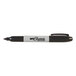 A close-up of a Sharpie Fine Point black marker with a white cap.