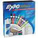 A box of Expo low-odor dry erase markers with colorful labels.