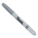 A close-up of a Sharpie Metallic Silver marker with black writing on it.