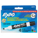 A blue package of Expo dry erase markers with a black marker on it.